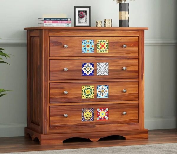 Micah Sheesham Wood Chest of Drawer (Honey Finish)